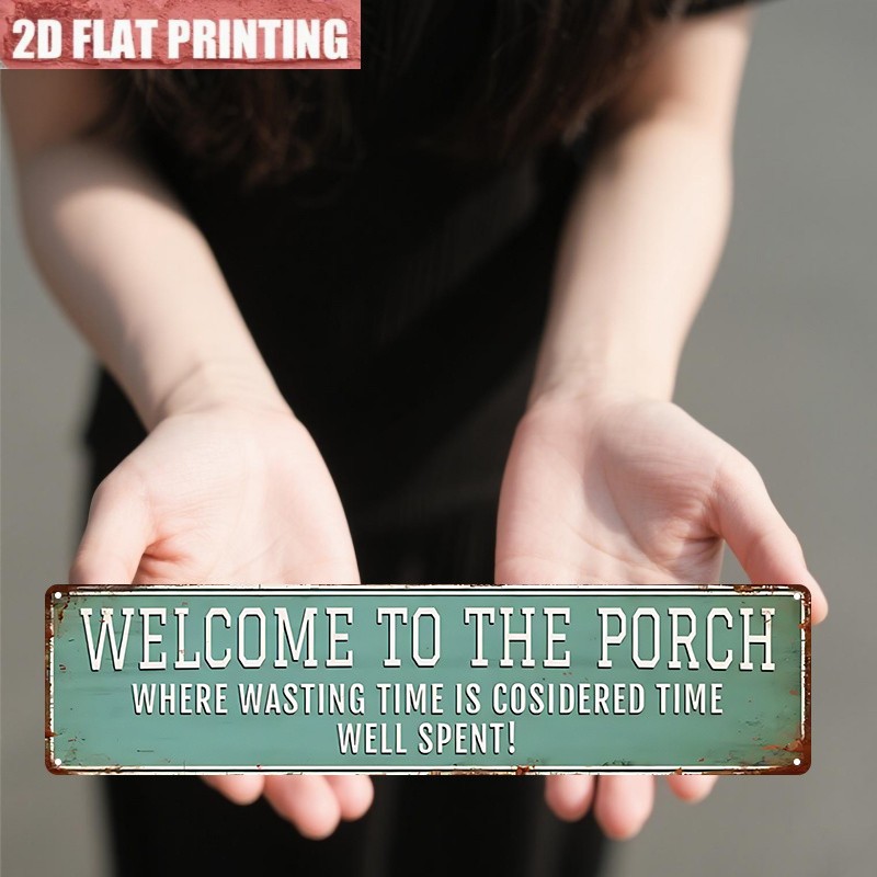 Welcome To The Porch Distressed Teal Metal Sign Front Porch Patio Wall Decor
