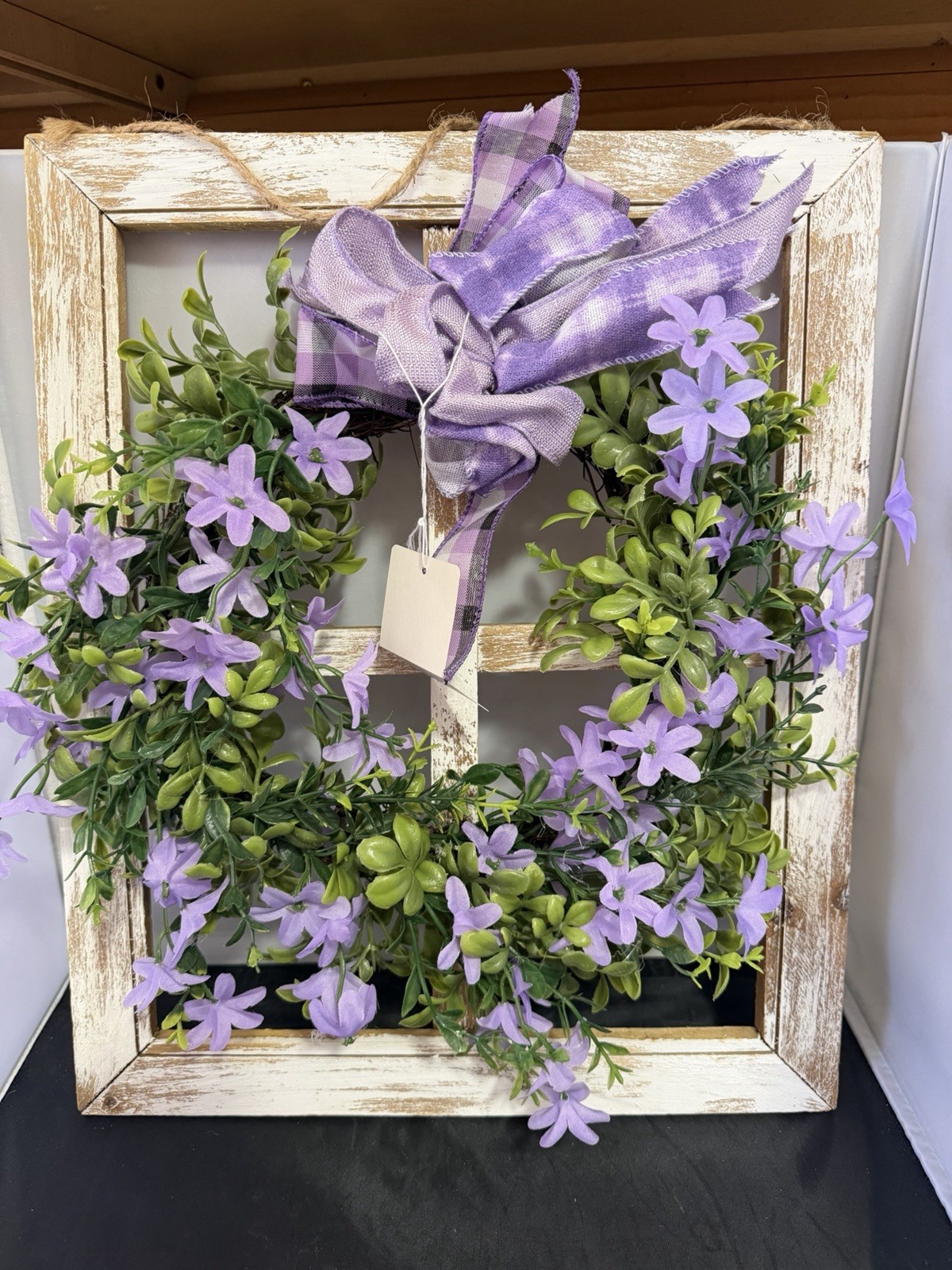 Lavender Wreath Window Frame Farmhouse Wall Decor Rustic 16×13