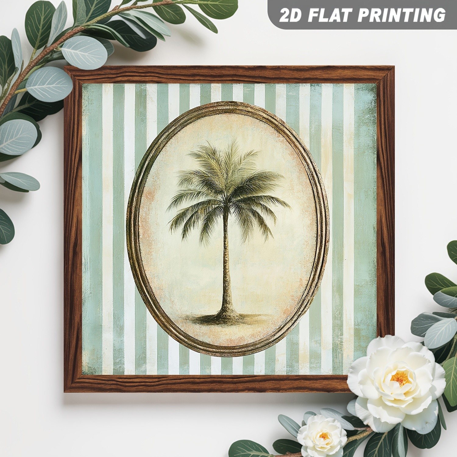 Palm Tree Tropical Oval Wooden Sign Vintage Coastal Decor for Cafe Balcony Gift