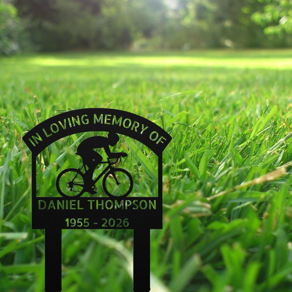 Custom Bicycle Memorial Metal Sign: Cyclist Grave Marker, Sympathy Gift