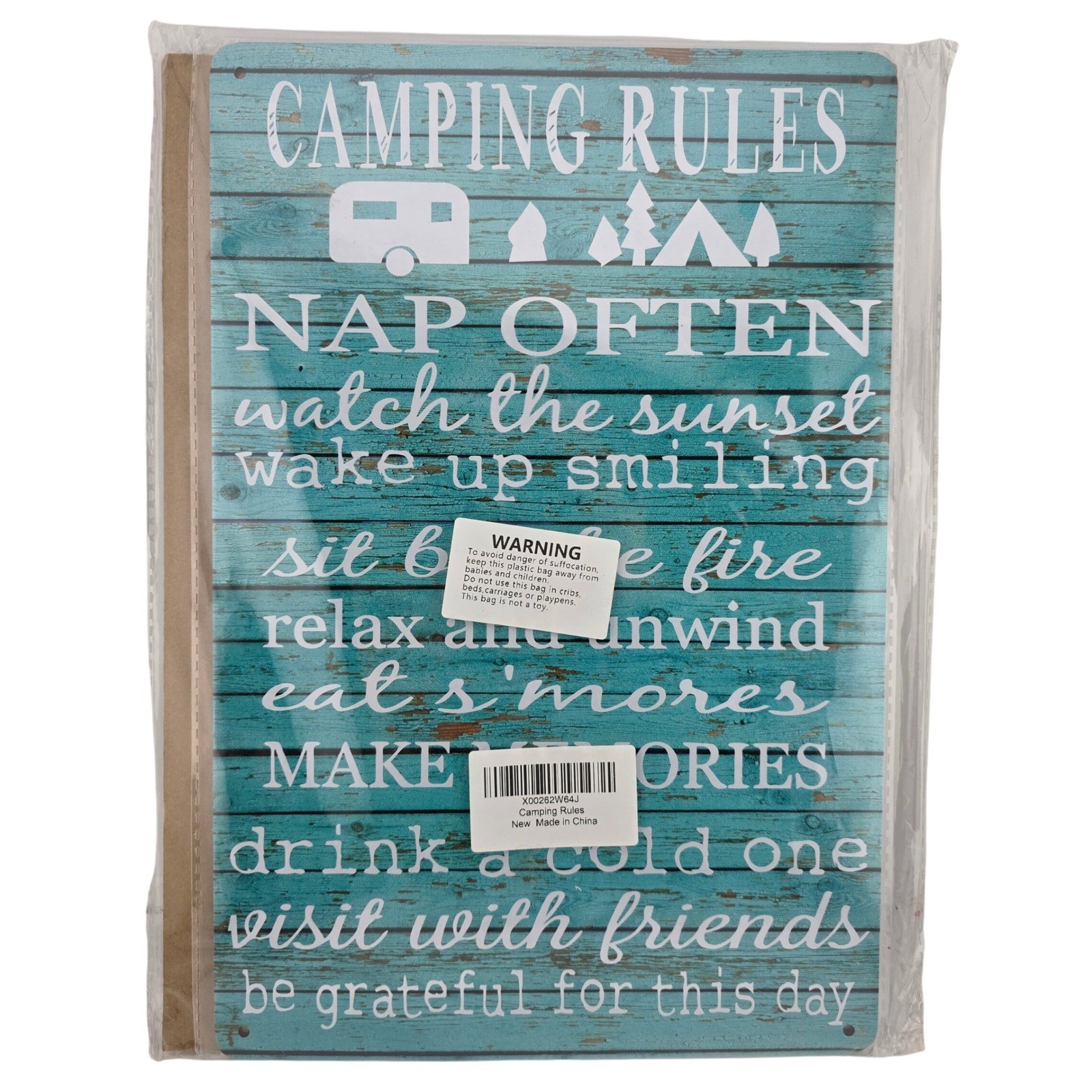 Camping Rules Rustic Metal Tin Sign Wall Decor Blue NEW Retro Outdoors Cabiin