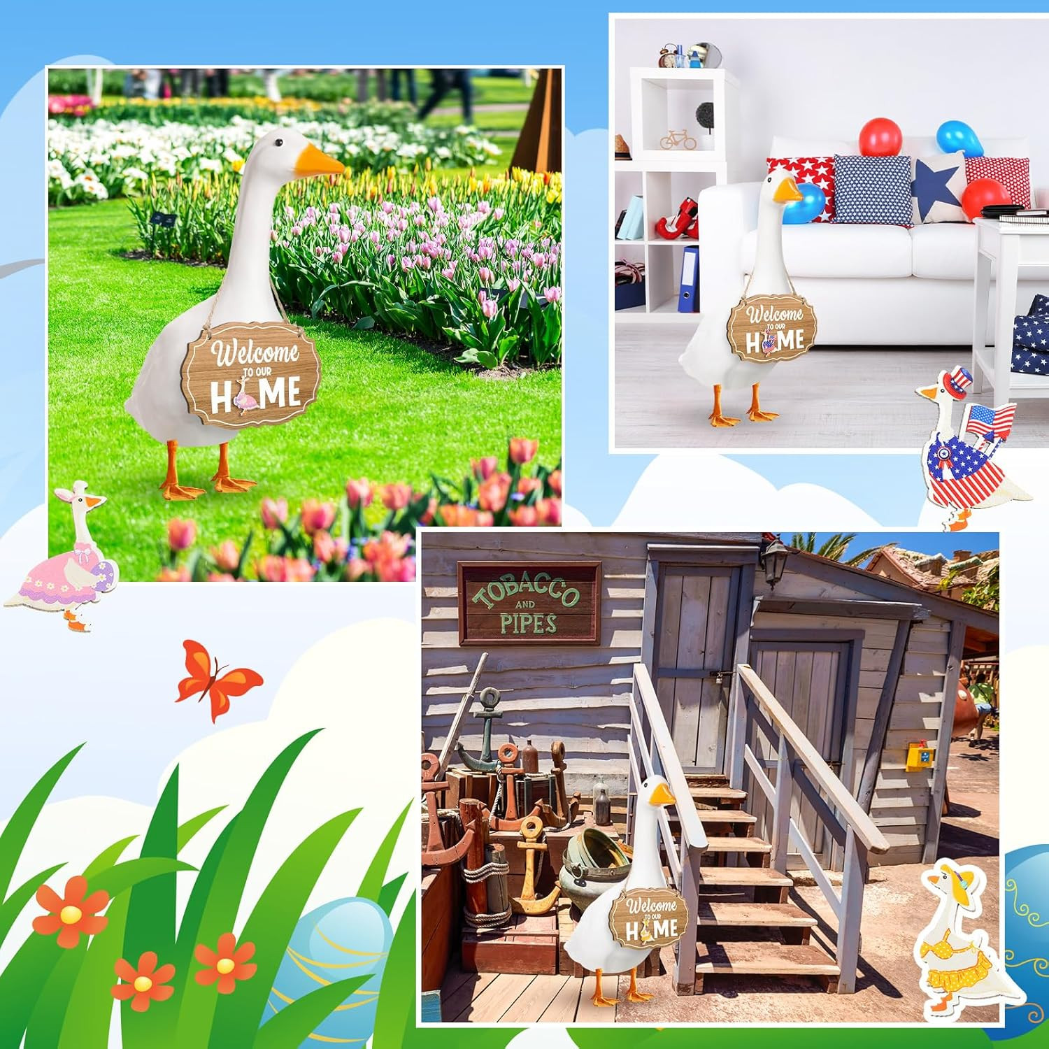 16-Piece Interchangeable Porch Goose Welcome Sign for Seasonal Decor
