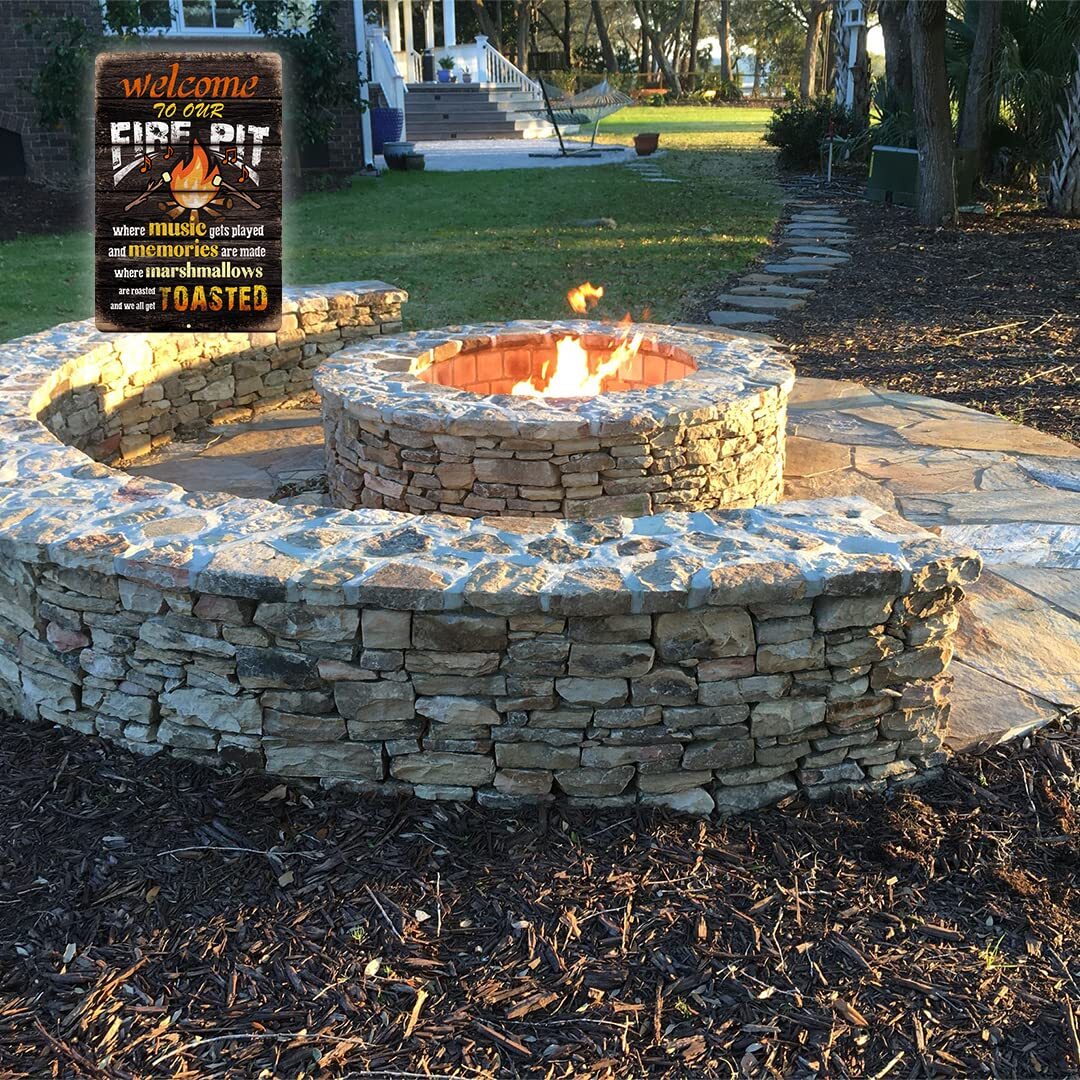 Welcome to Our Fire Pit Tin Sign 8″x12″ Indoor Outdoor Decor
