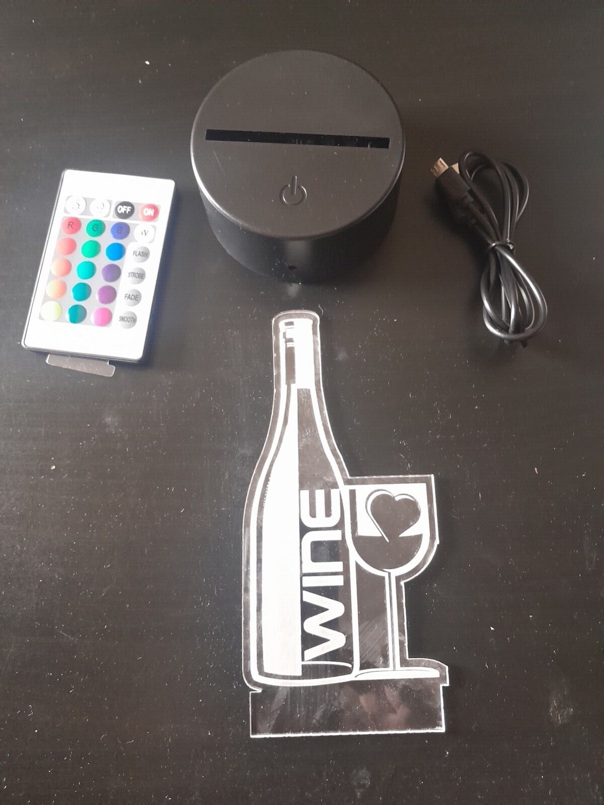 Edge Lit Tabletop Sign, Multi-Colored LED, Love Wine Art, Night Light