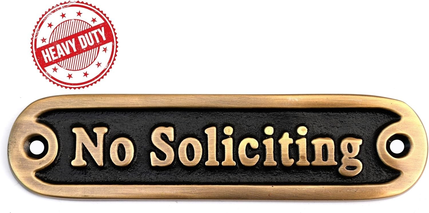 Brass No Soliciting Thank You Sign 5″ – Solid Brass Wall Plaque – No Soliciting