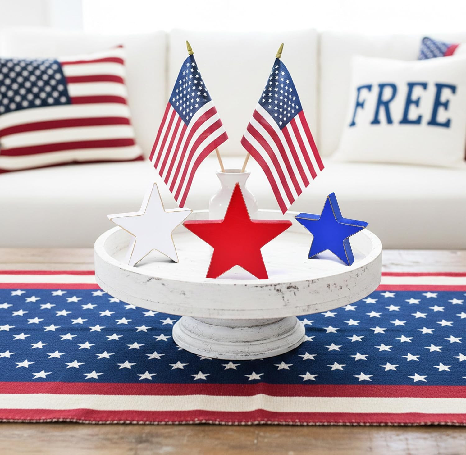 Patriotic Wooden Star Decor Set Red White Blue Americana Rustic Farmhouse Stars