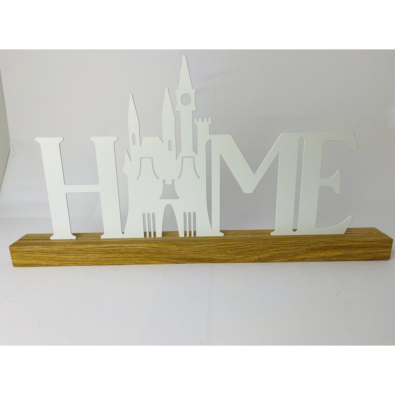 Disney Display Home Decor Word HOME White Metal Free Standing On wood 17×9 inch