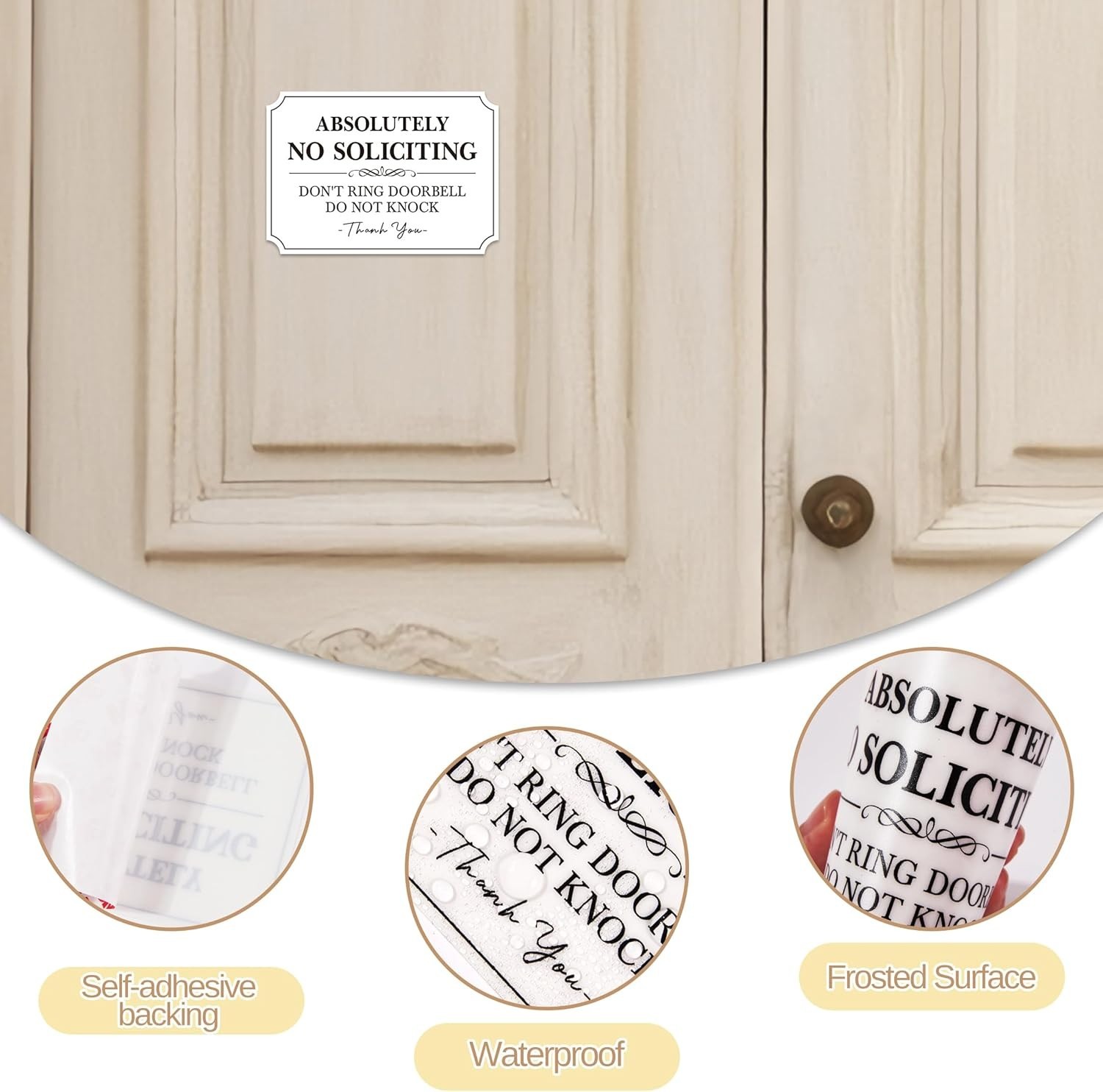 Durable No Soliciting Sticker, Self-Adhesive for Doors & Windows – 5.1×3.5 in