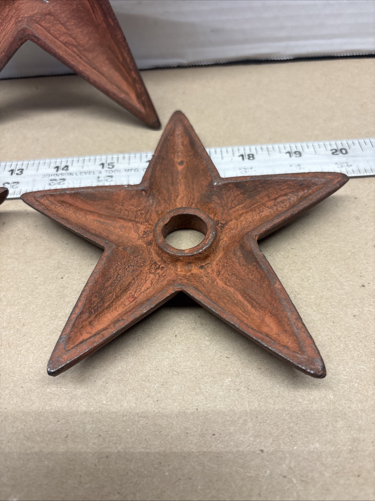 Cast Iron Star Wall Decor Set of 3 Anchor Plate Stars Rustic 8 1/2” 7 1/2” 6”