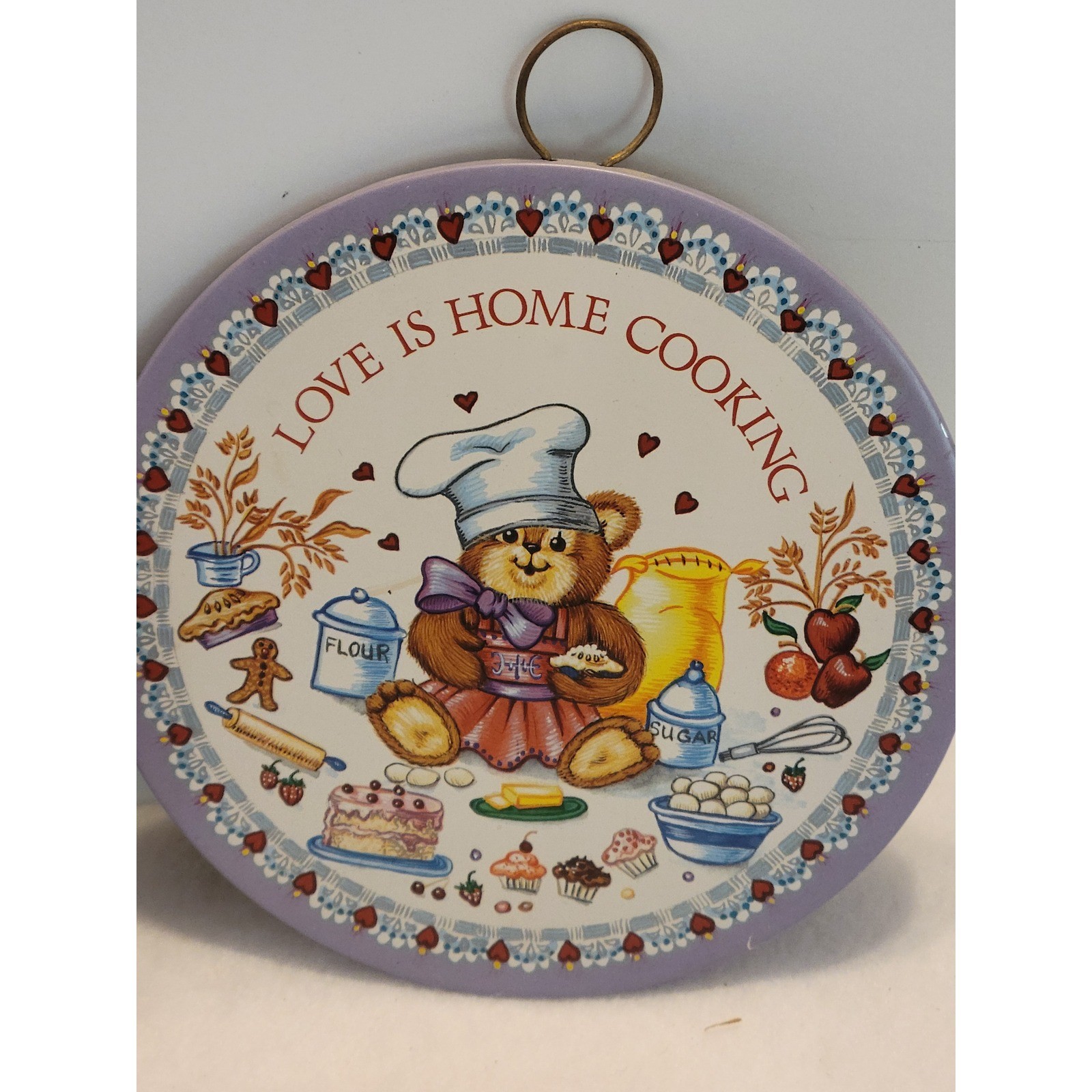 Vtg Chef Teddy Bear Love Is Home Cooking round Wall Hanging Trivet Cottage