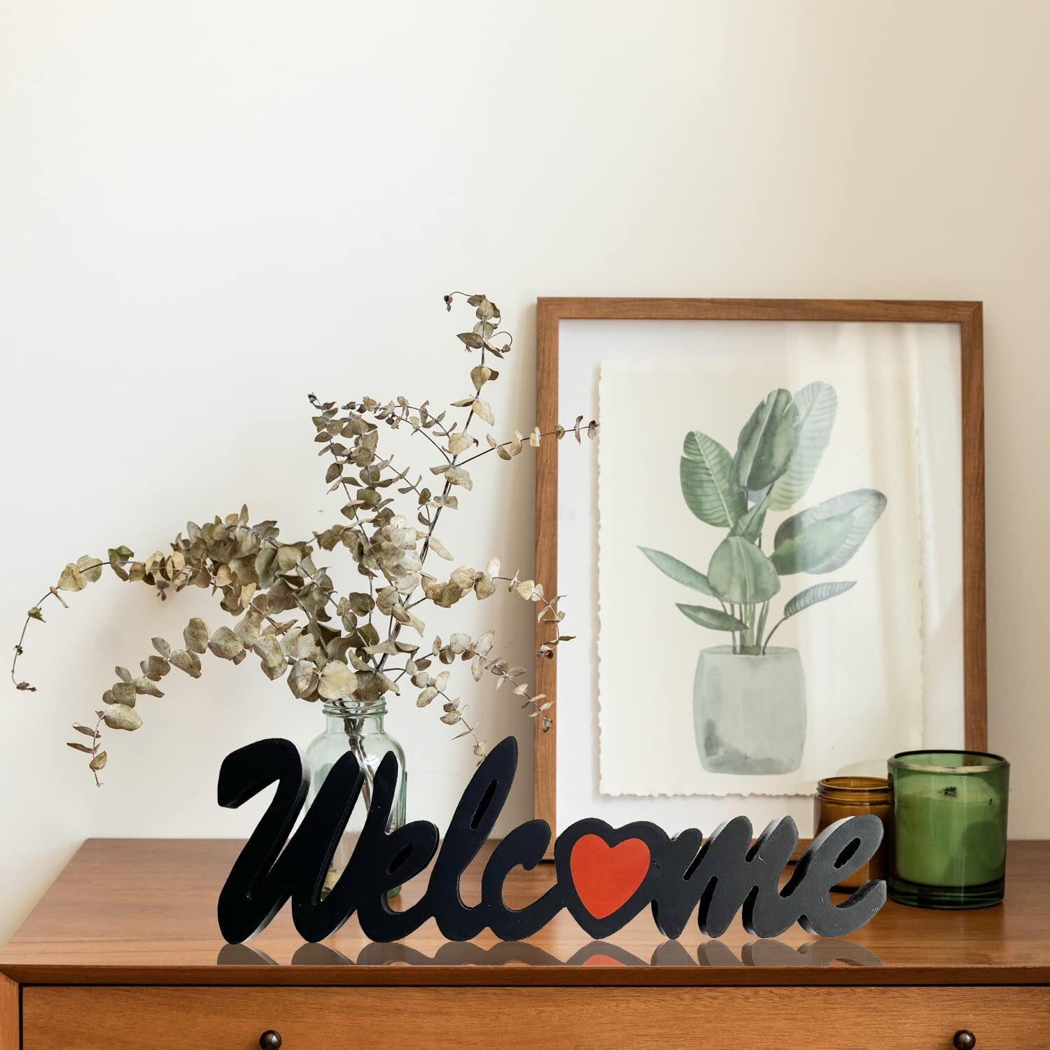 16″L Hanging Wooden Cutout Word Sign with Heart Wall Decor Free Standing Sign