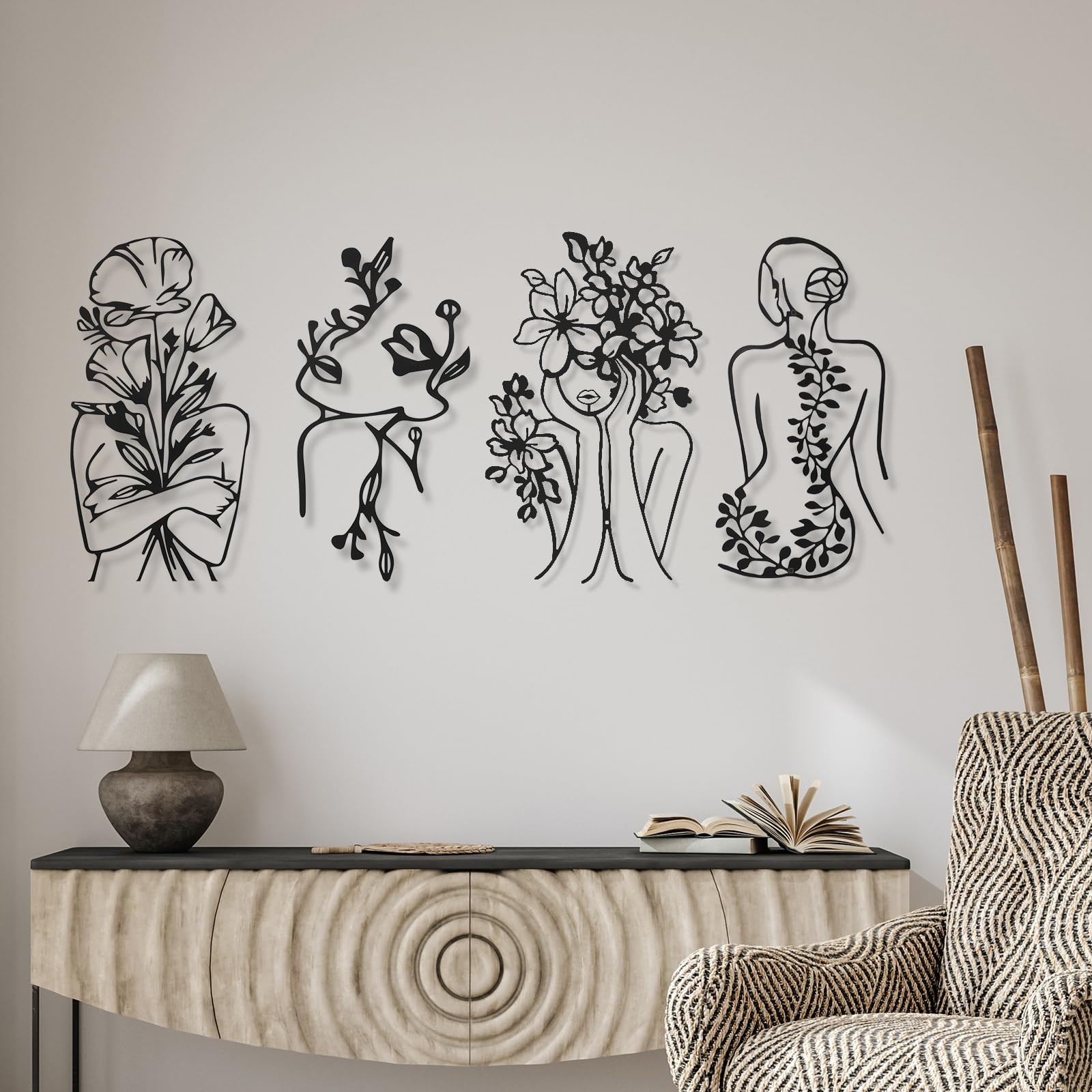 4 Metal Wall Art Decor Minimalist Abstract Woman Single Line Drawing Wall Art…