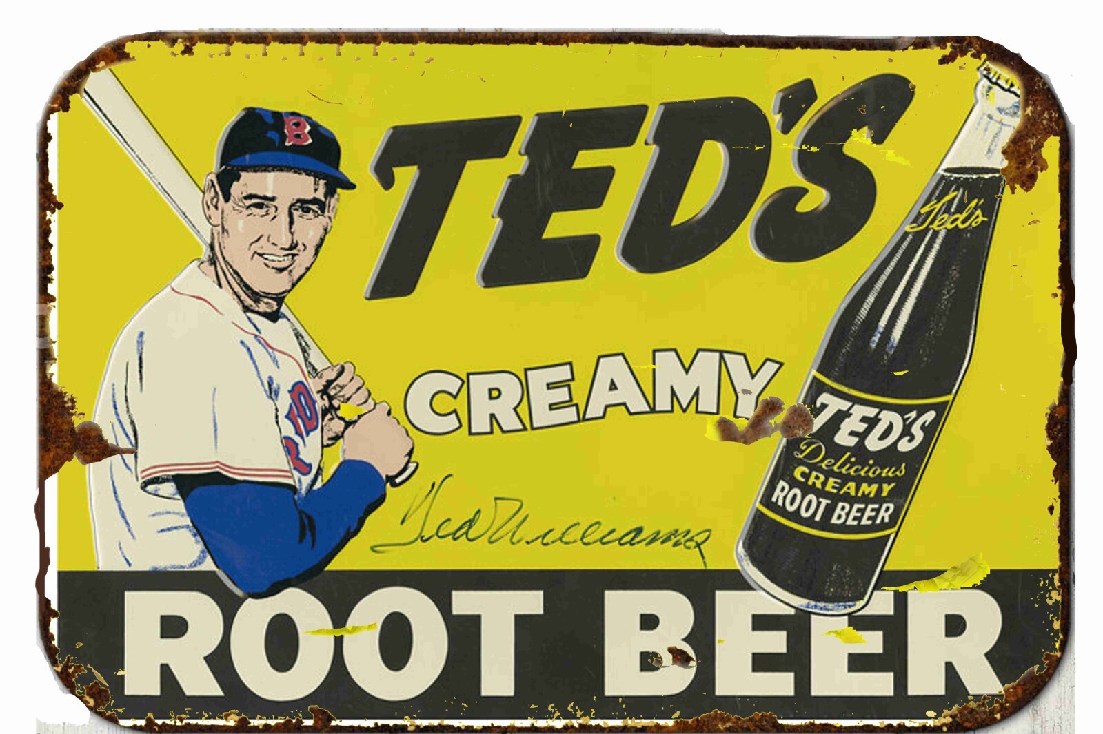 Ted Williams creamy Root Beer Metal Tin Sign 8 x 12 Vintage Retro Look