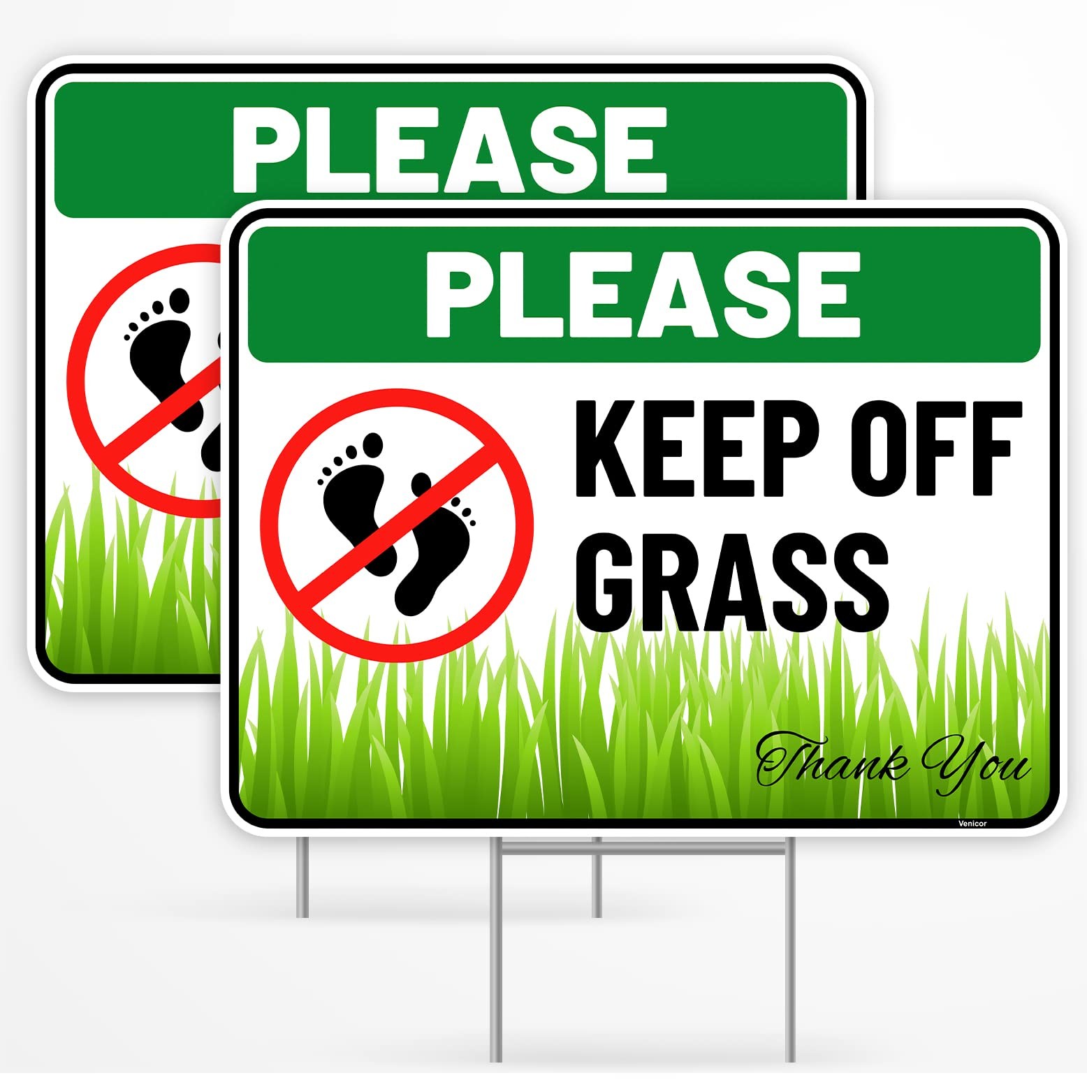 2PC Keep Off Grass Sign with Stake, 12 Inches by 9 Inches – Corrugated Plasti…