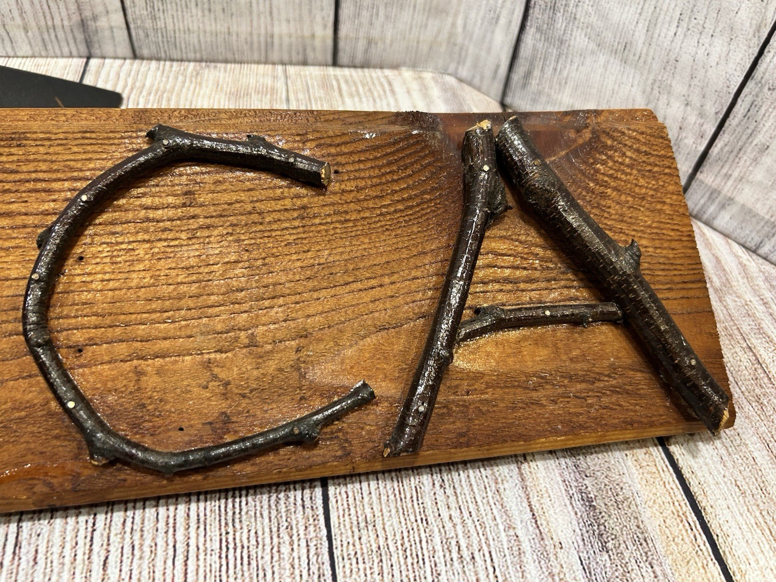 Rustic AMERICA Twig Letter Folk Art Reclaimed Wood Cabin Wall Sign Handmade