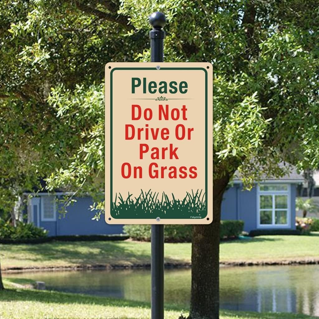 2 Pack Please Do Not Drive Or Park On Grass Yard Signs 12 x 8 Inches No Parki…