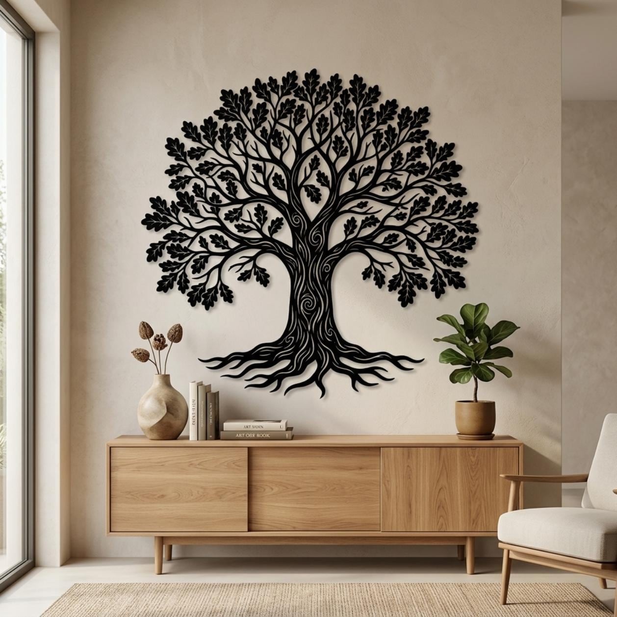 Oak Tree Metal Wall Decor, Tree of Life Wall Art, Large Living Room Wall Art