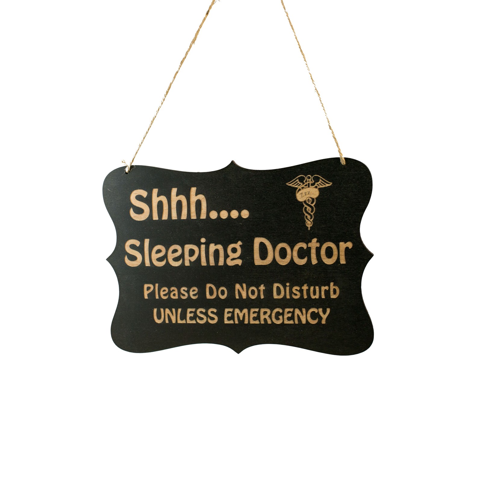 Shhh Sleeping Doctor Door Sign 9×6.5in Painted Wood