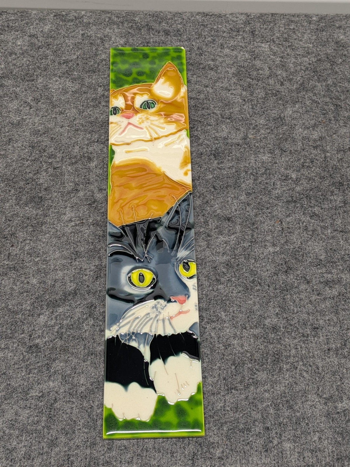 Ceramic Cats Wall Plaque Tile 3D Textured Hanging Rectangular Multicolor Decor