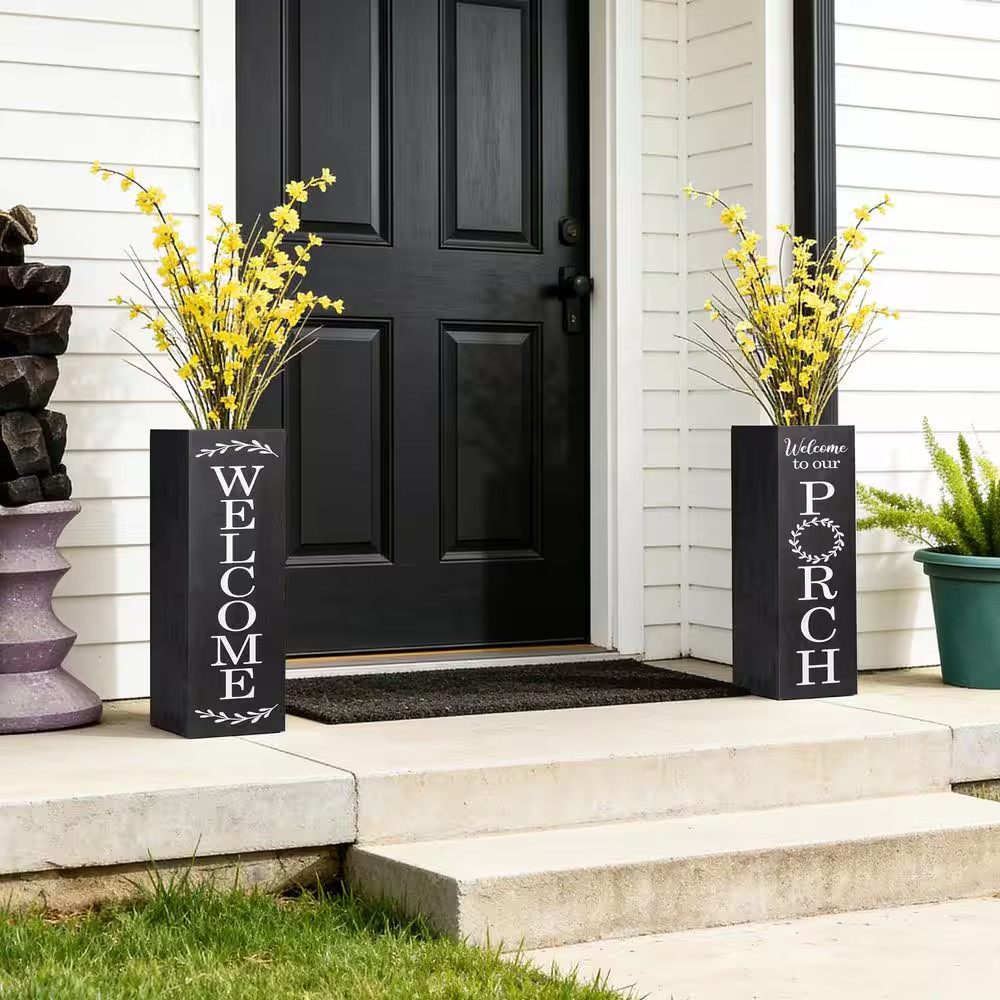 24 In. H Double Sided Solid Wood Black Boxed “WELCOME PORCH” Porch Sign