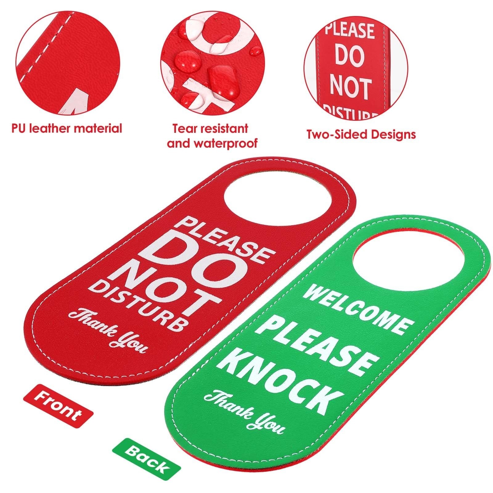 PU Leather Do Not Disturb Welcome Please Knock Door Knob Sign Double Sided Green