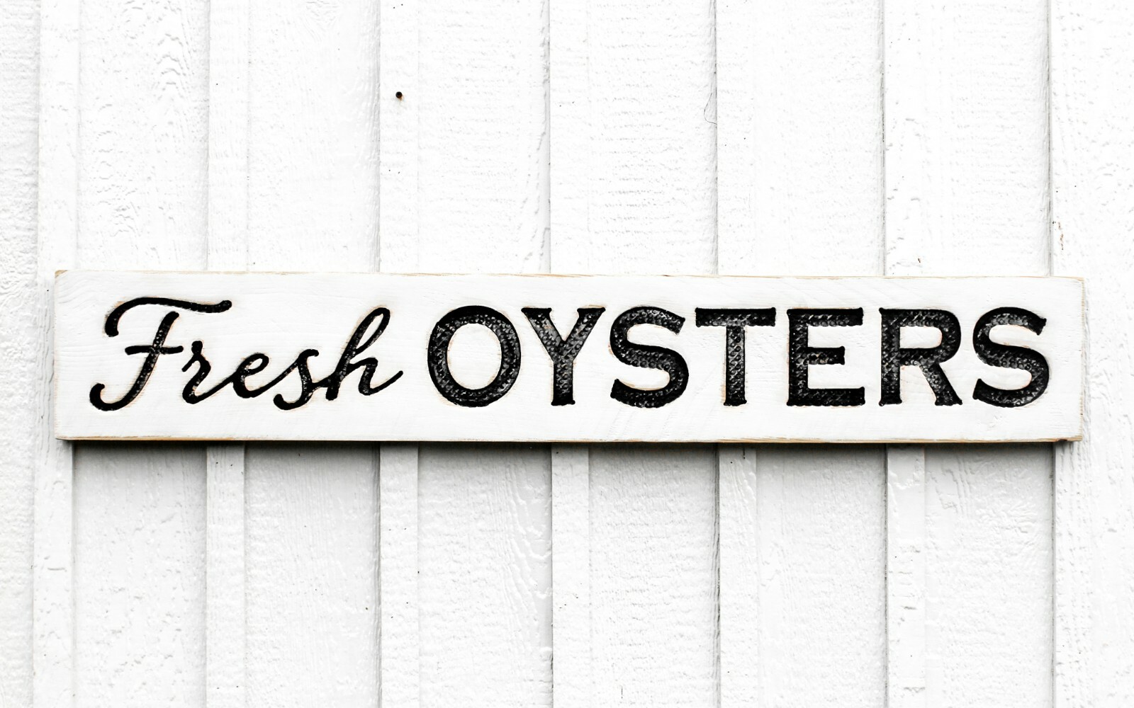Fresh Oysters Sign – Carved in a Solid Wood Board Seafood Kitchen Restaurant