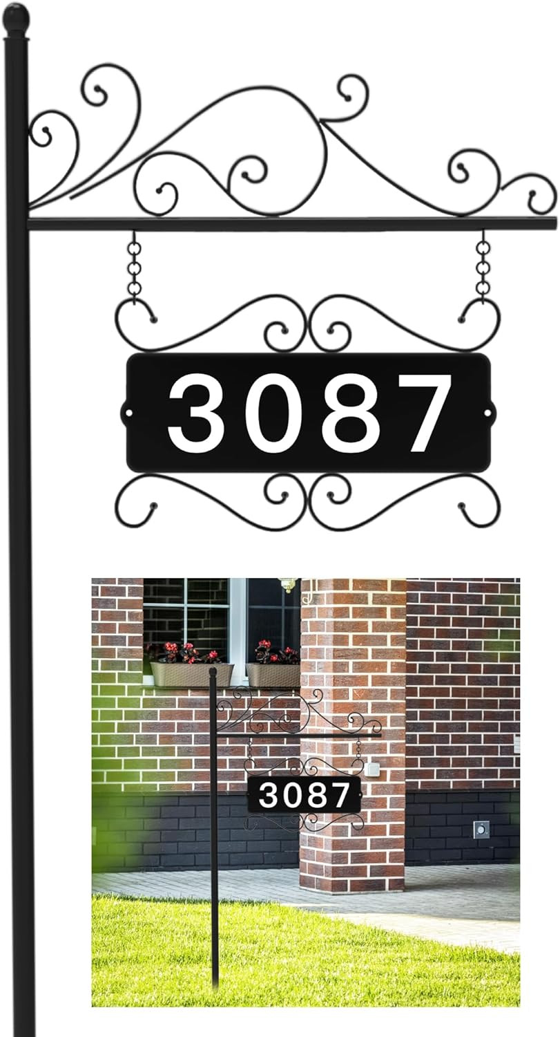 Double-Sided Metal Address Sign with 44″ Pole for Home and Garden