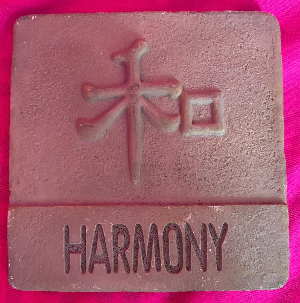 Asian Chinese Tile Symbols Wall Plaque Balance Harmony Passion Longlife Gray
