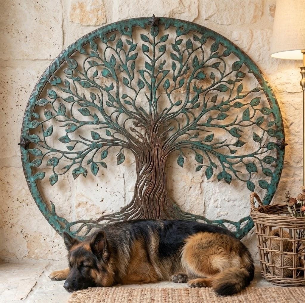 Tree of Life Metal Wall Art, Rustic Round Tree Wall Decor, Nature Inspired Metal