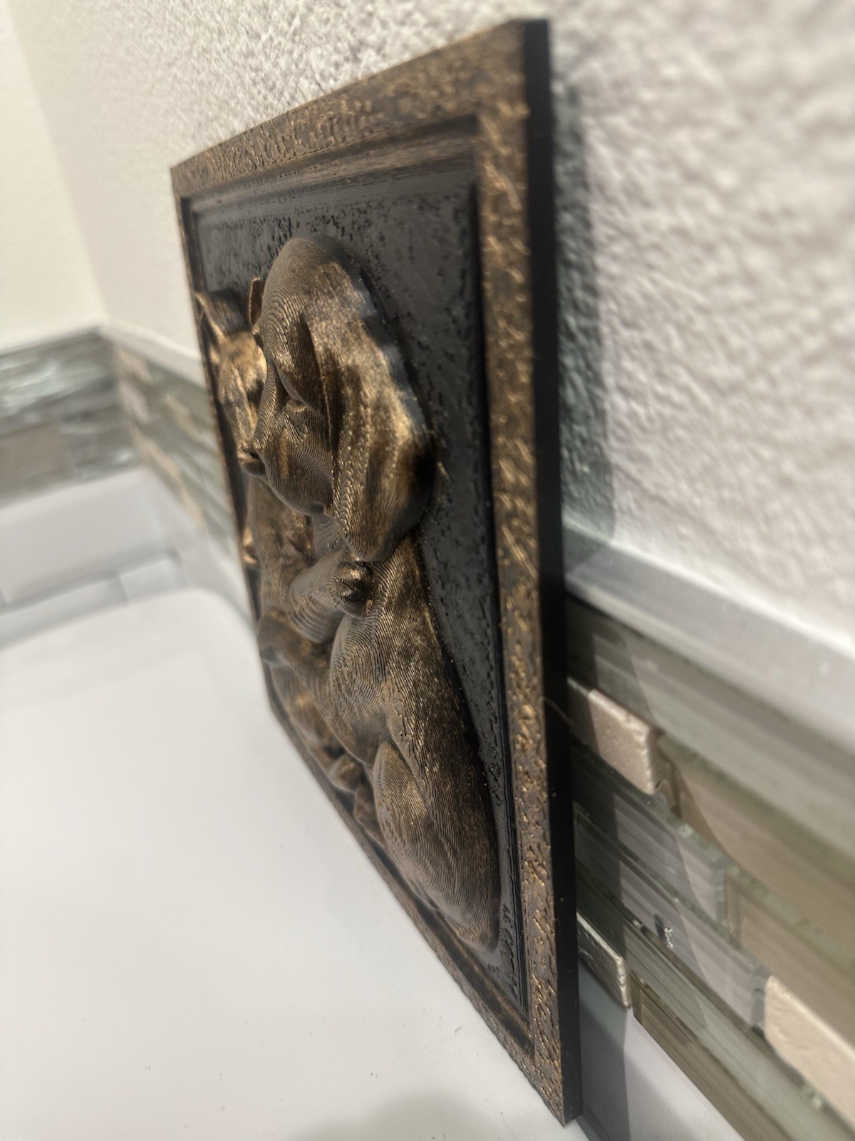 3D Portrait Cat And Dog Hug 8” X 8” Plaque Wall Art Sculpture Pet Lovers Decor