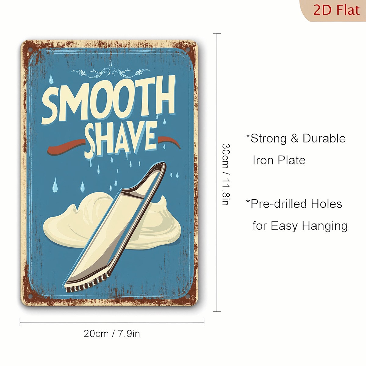 Retro Smooth Shave Graphic Metal Sign Men Bathroom Groom Wall Art Decor