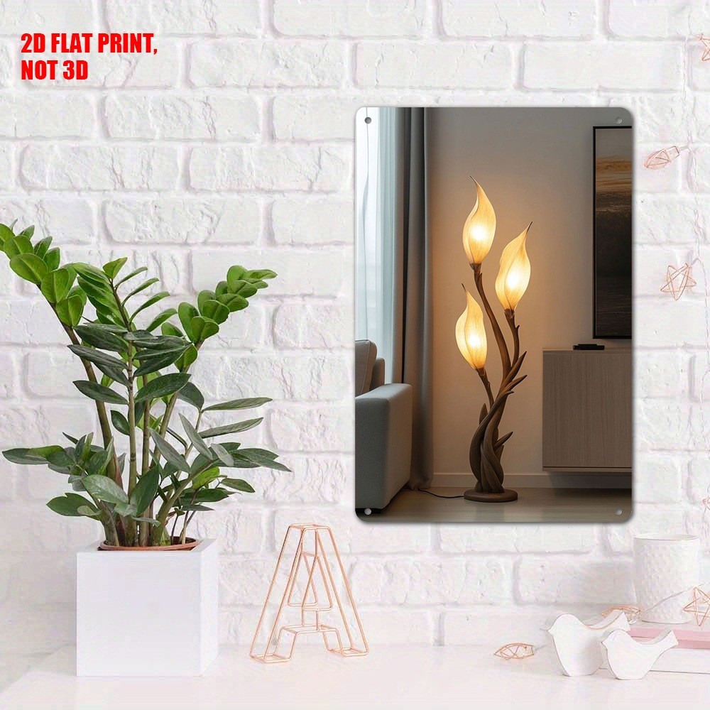 Elegant Flower Floor Lamp Metal Poster Home Wall Decor Tin Sign Living Room Art