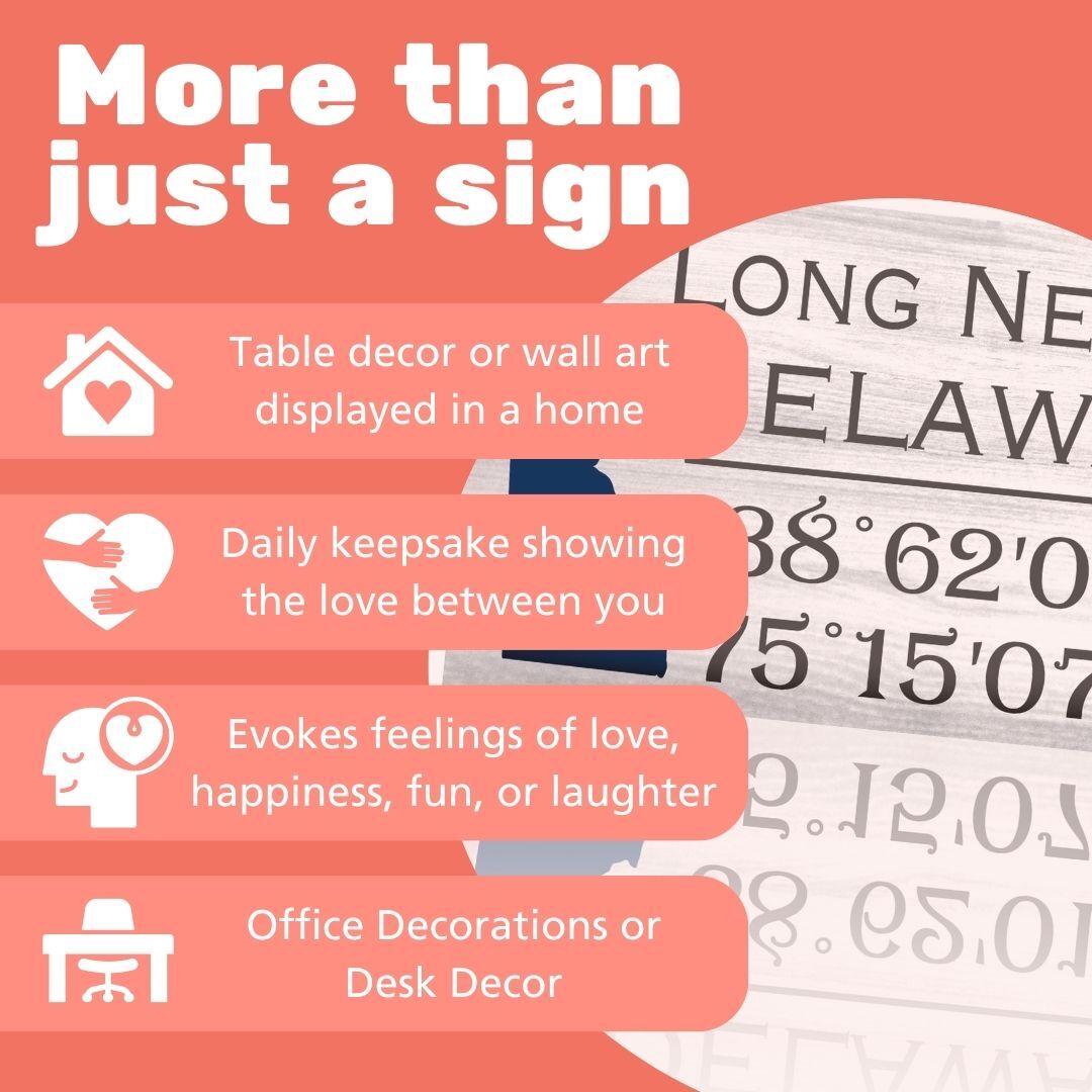 JennyGems Long Neck Delaware Gifts and Souvenirs, Delaware Sign, Coordinates