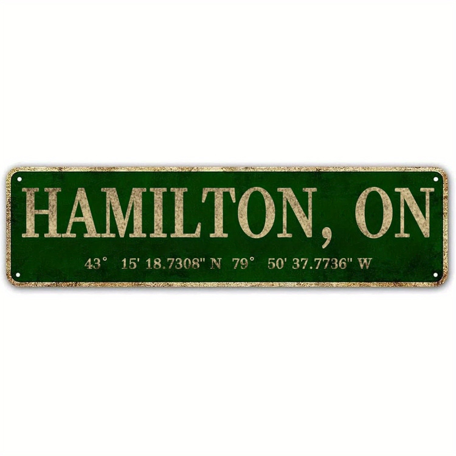 Vintage Green Hamilton ON Coordinates Street Style Metal Sign City Lover Decor