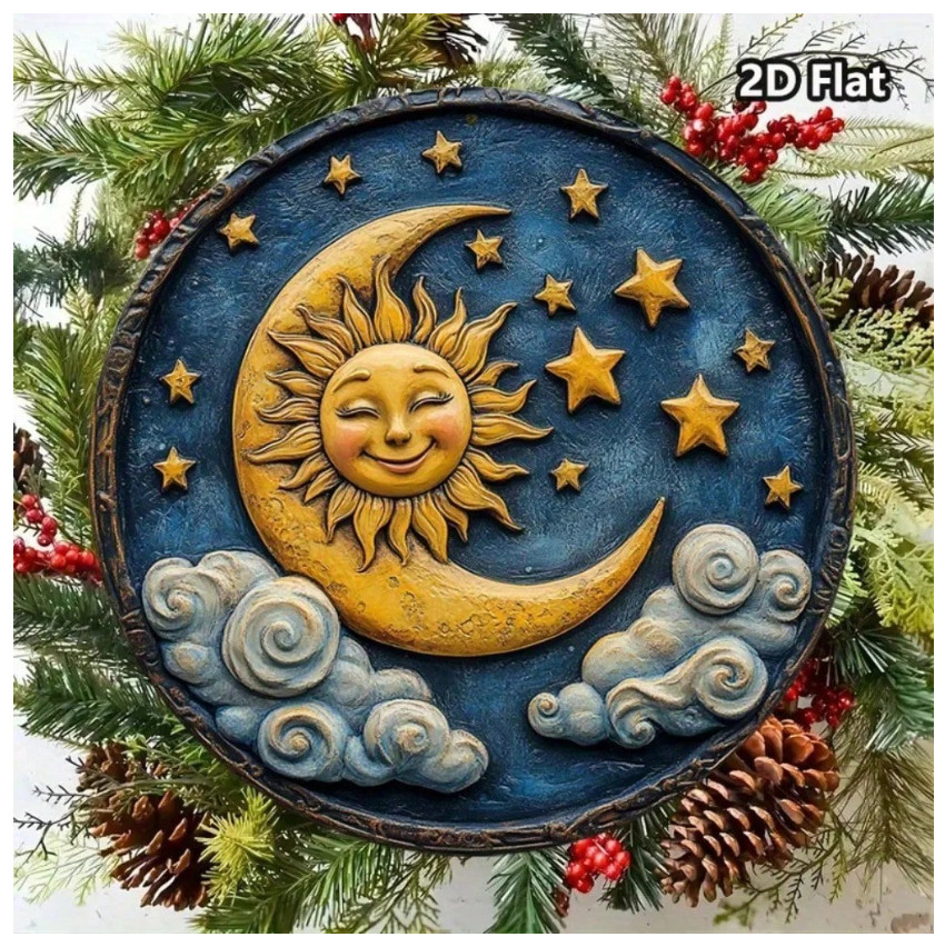 Vintage Sun & Moon Metal Wall Art – 8×8 Inch Aluminum Sign With Celestial Design