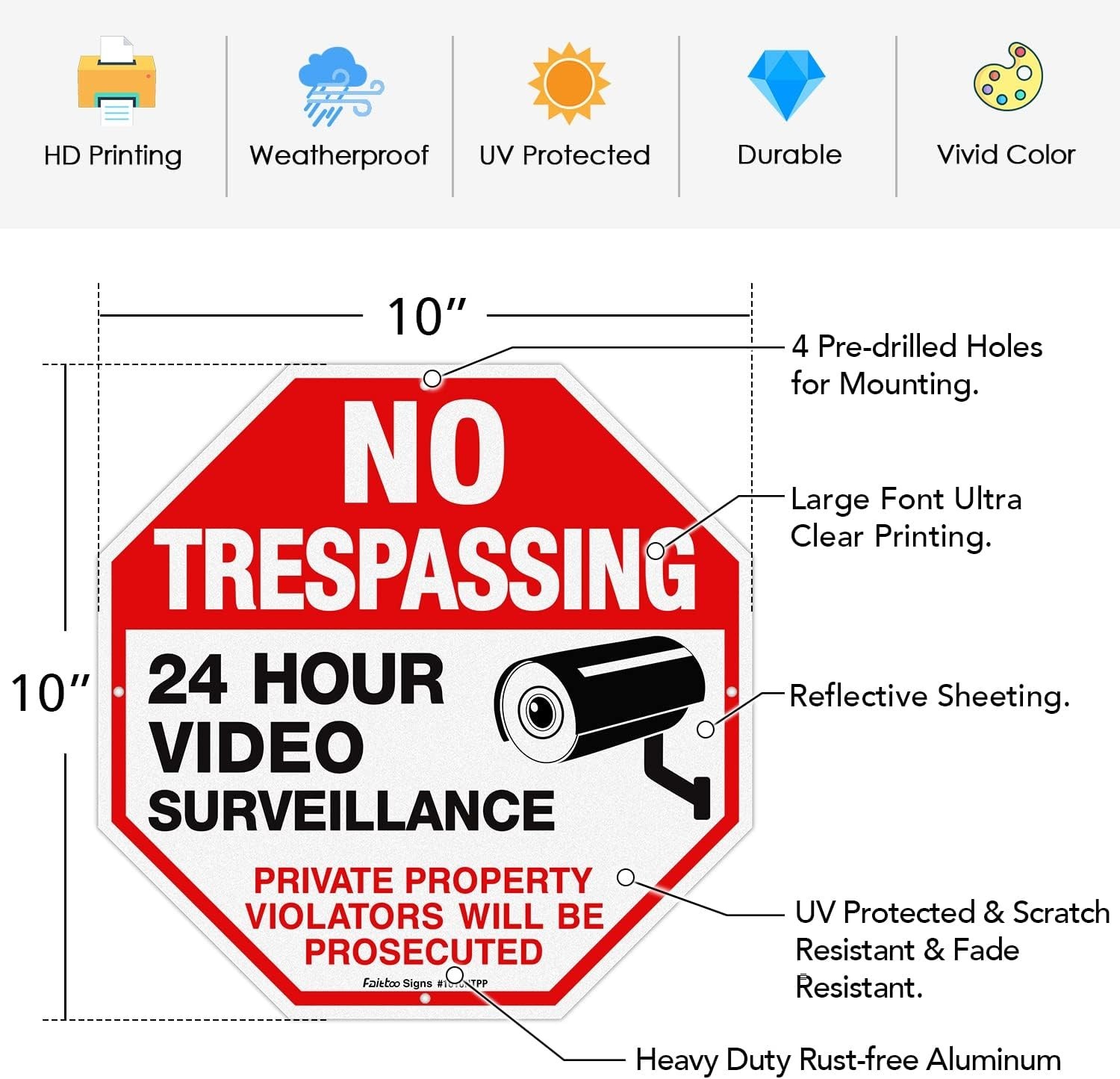 Attention-Grabbing No Trespassing Sign – 4-Pack 10×10 Video Surveillance Warning