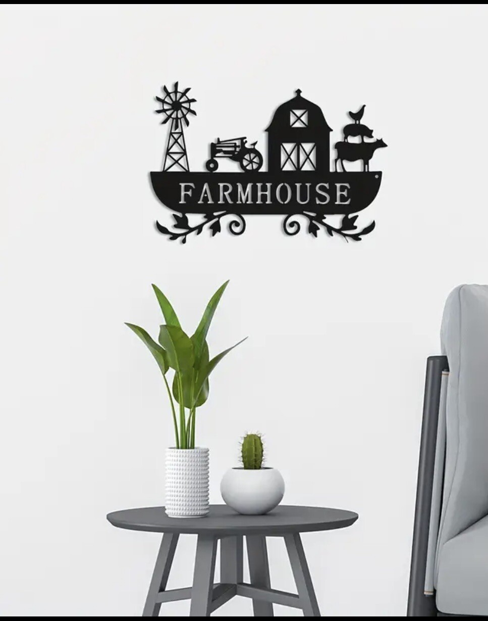 Metal Black Wall Art Farmhouse Rustic Farm Scene 12×8 Inches US Shipper