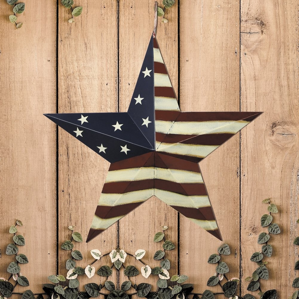 Metal American Flag Barn Star Decor Patriotic Mounted 3D Wall Art July of 4th…