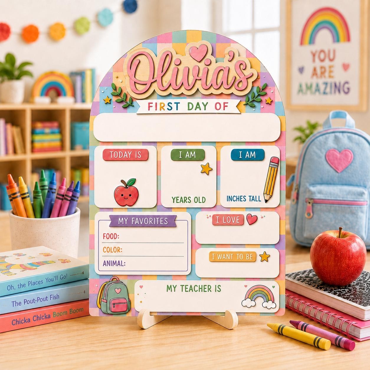 Personalized First Day School Board Kids Preschool Kindergarten Prop