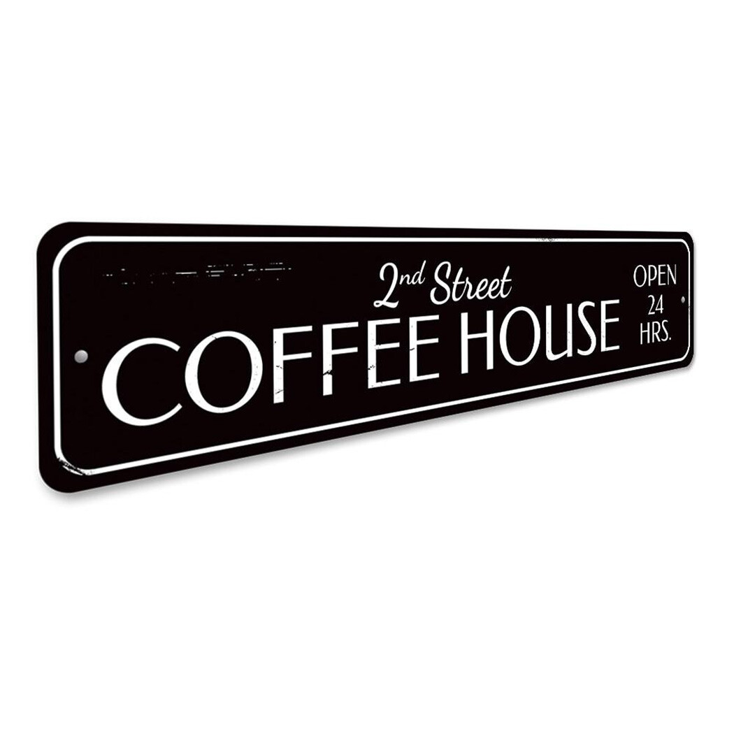 Coffee House Sign, Personalized Open 24 Hours Kitchen Metal Decor Sign