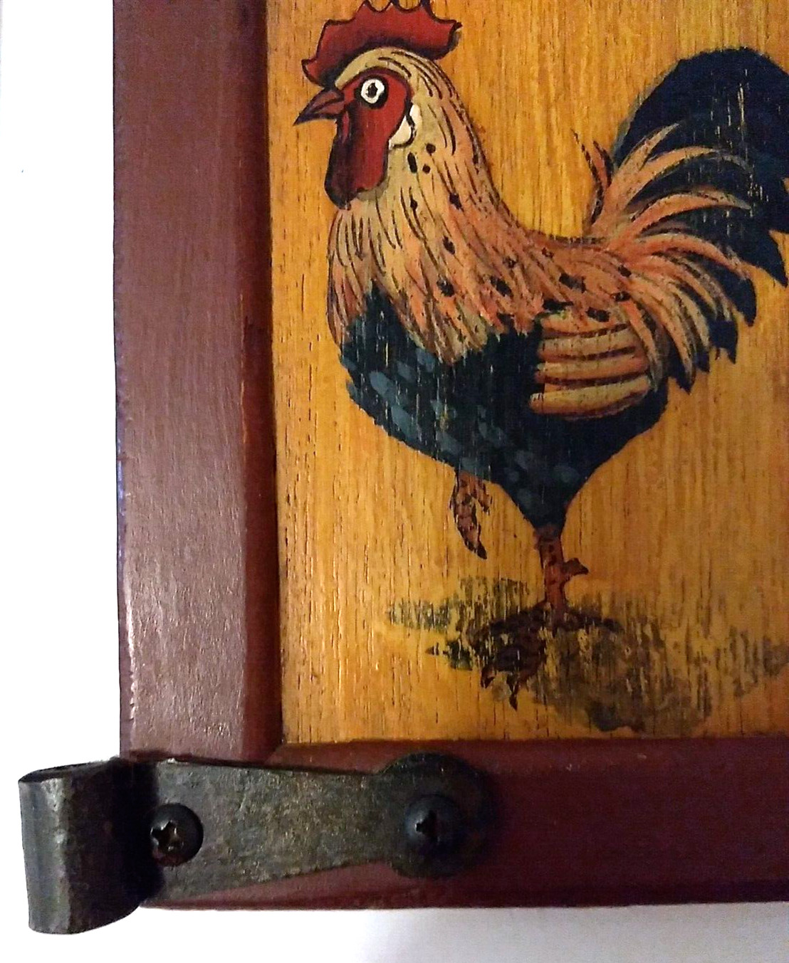 VTG Blue Sky CA Painted Rooster Chicken Wood Wall Set 2 Farmhouse Country 5 x 7″