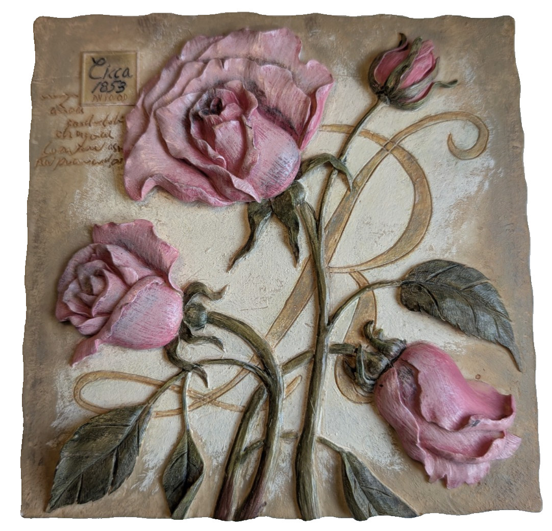 Vtg 1980’s Ceramic Wall Plaque Decor 3 D Wild Rose Rustic Shabby Chic Victorian