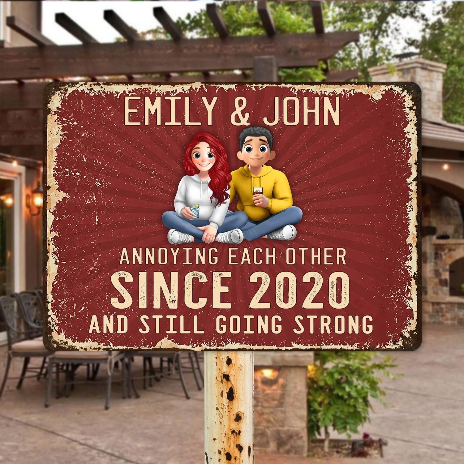 Personalized Wedding Anniversary Metal Sign, Custom Couple Avatar Gift
