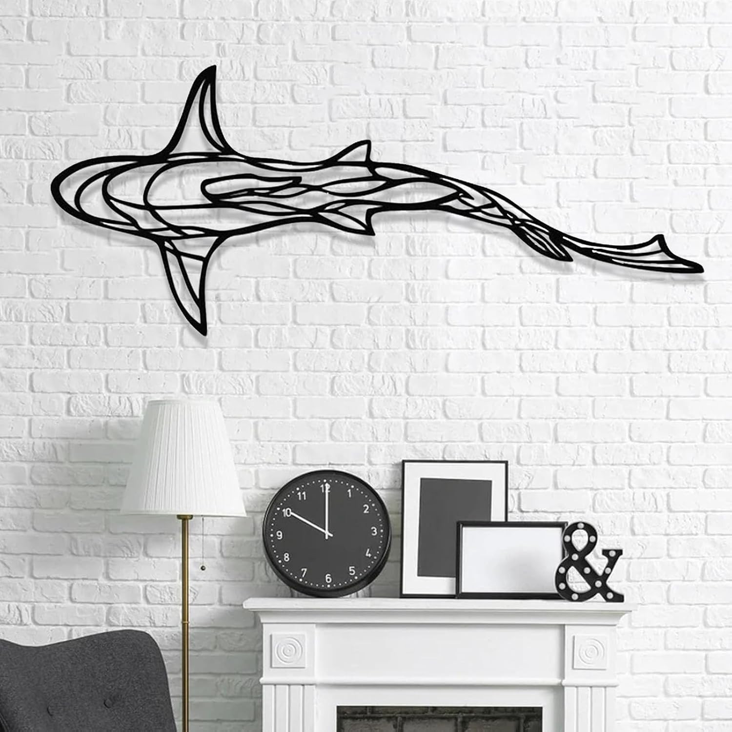 43 X 18” Large Metal Shark Wall Decor, Minimalist Line Wall Decor,Metal Wall Ar