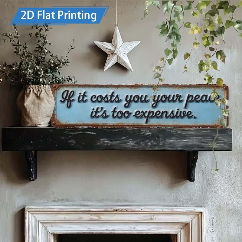 Peace Quote Cursive Metal Sign Distressed Sky Blue Rustic Home Wall Decor Plaque