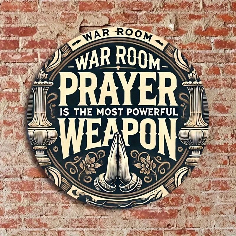 Round Christian War Room Metal Sign Prayer Themed Vintage Home Wall Art Decor