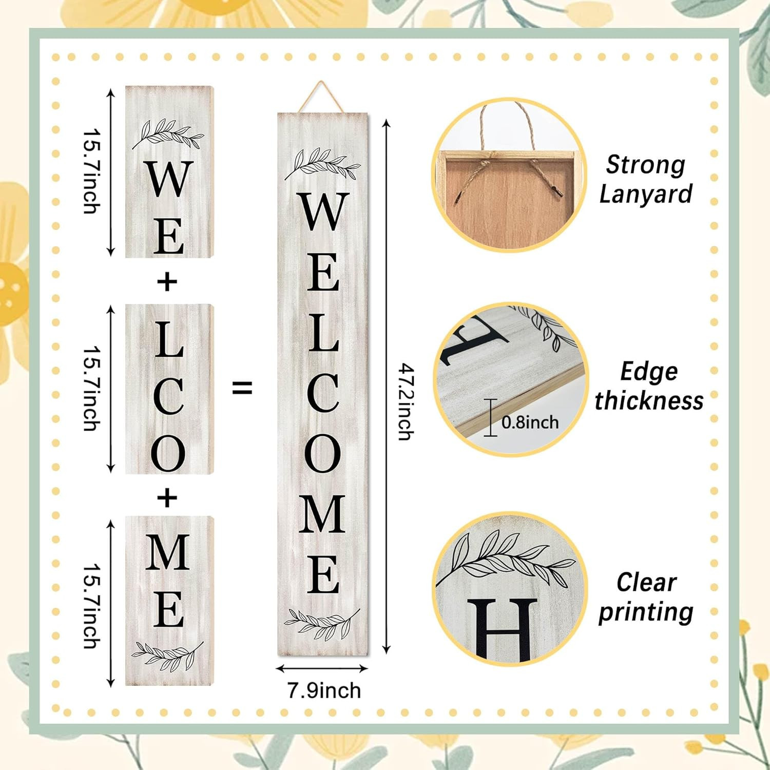 Welcome Sign for Front Porch Standing – Wooden Vertical Hanging Farmhouse Decor