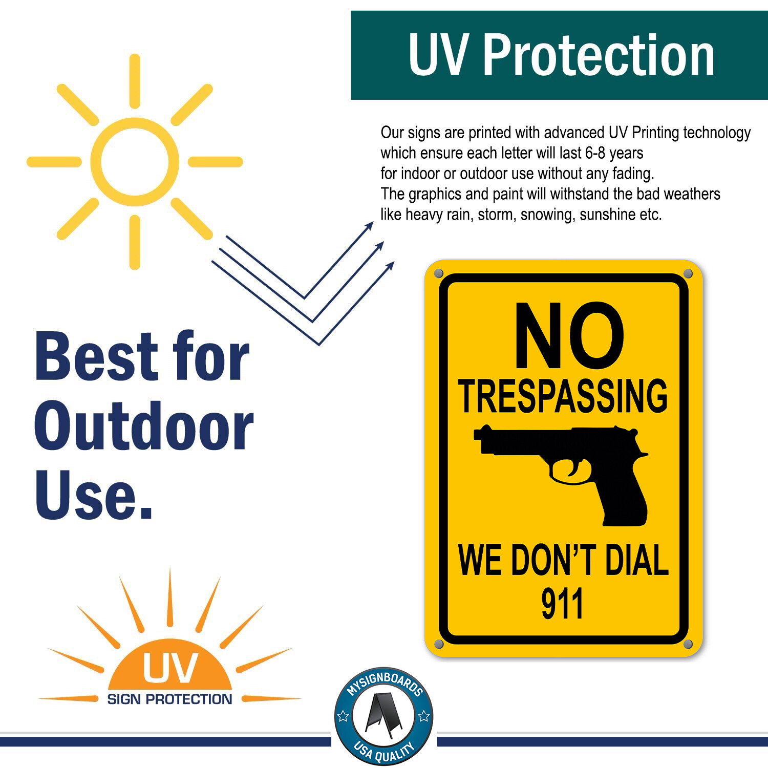No Trespassing Sign We Don’t Dial 911 Hand Gun Signs Funny Yard Home Signs