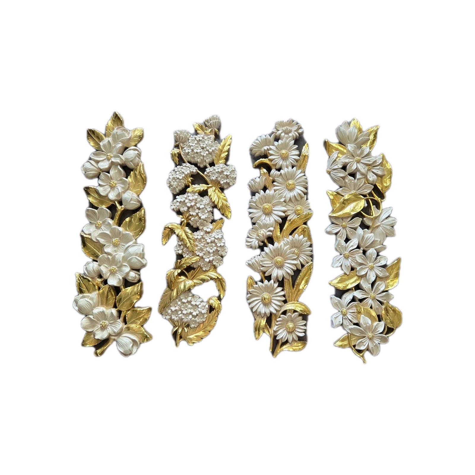 Syroco Wall Decor Set of 4 Flowers Vintage Hollywood Regency Wall Hangings D7322