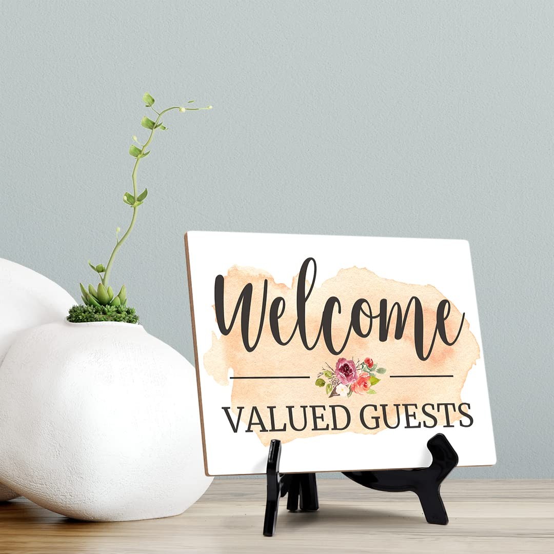 Signs ByLita Welcome valued guests, Table Sign With Acrylic Stand (8 x 6″)